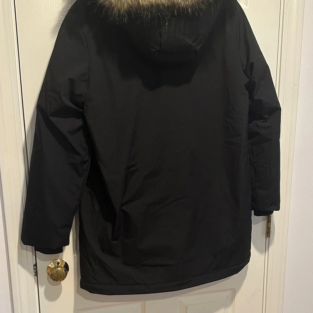 Black Parka with Faux Fur Hood